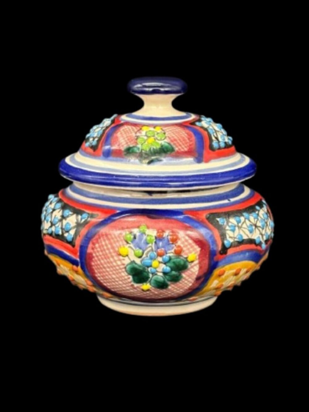 Vintage Mexican Artisan Talavera Hand Painted Pottery Lidded Jar - Picture 4 of 7